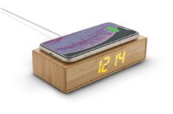 Wecker mit 5W Wireless Charger aus Bambus